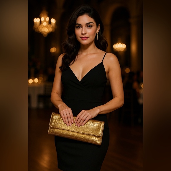 Vintage 80s 90s Nordstrom Genuine Leather Metallic Embossed Clutch Made In Italy - Picture 1 of 11